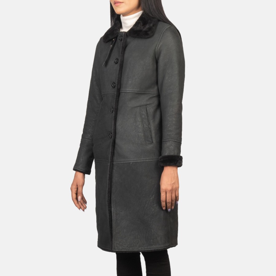 Women TheJacketMaker | Alina Shearling Black Leather Coat