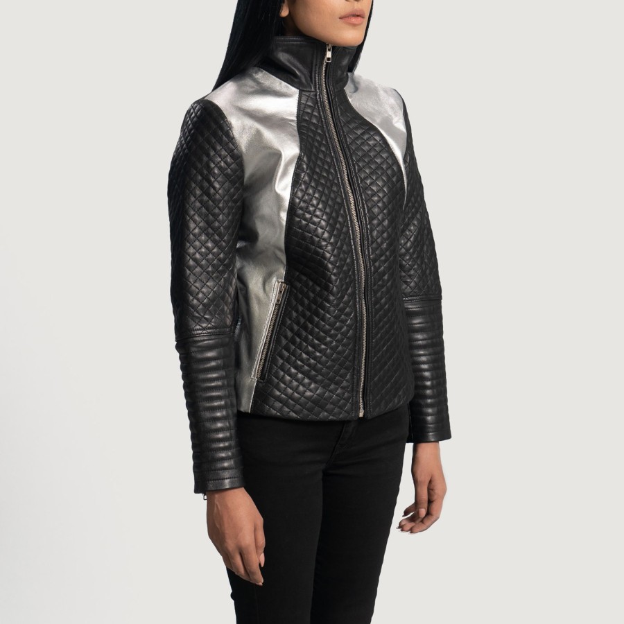 Women TheJacketMaker | Alia Metallic Black Leather Biker Jacket