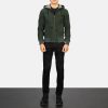 Men TheJacketMaker | Nintenzo Green Hooded Suede Bomber Jacket