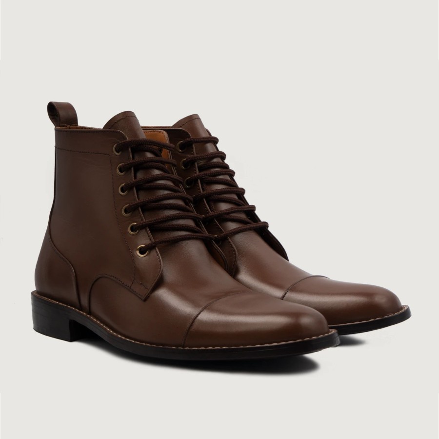 Men TheJacketMaker Leather Boots | Knight Derby Brown Leather Boots