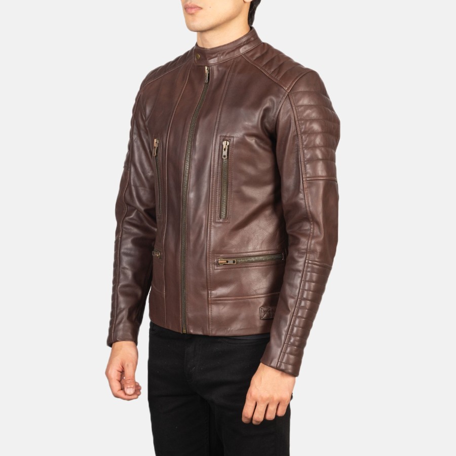 Men TheJacketMaker | Damian Brown Leather Biker Jacket