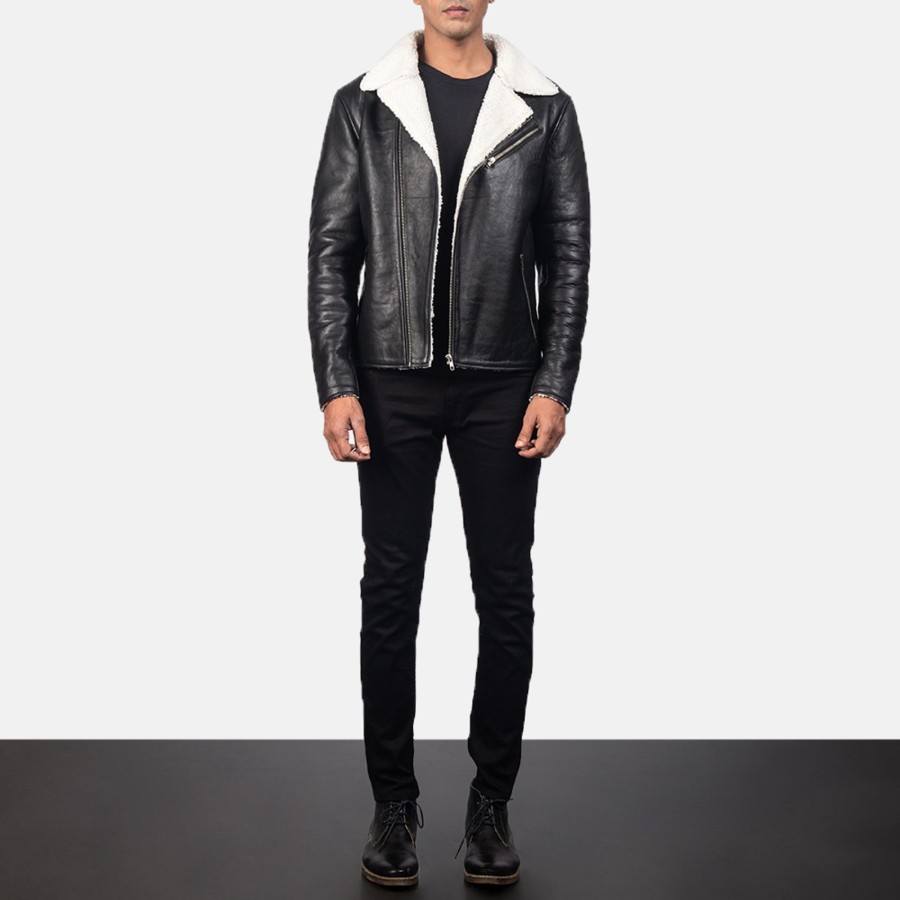 Men TheJacketMaker | Alberto White Shearling Black Leather Jacket