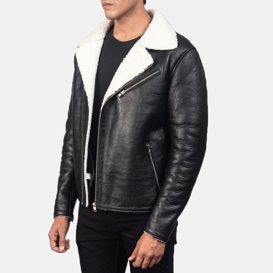 Men TheJacketMaker | Alberto White Shearling Black Leather Jacket