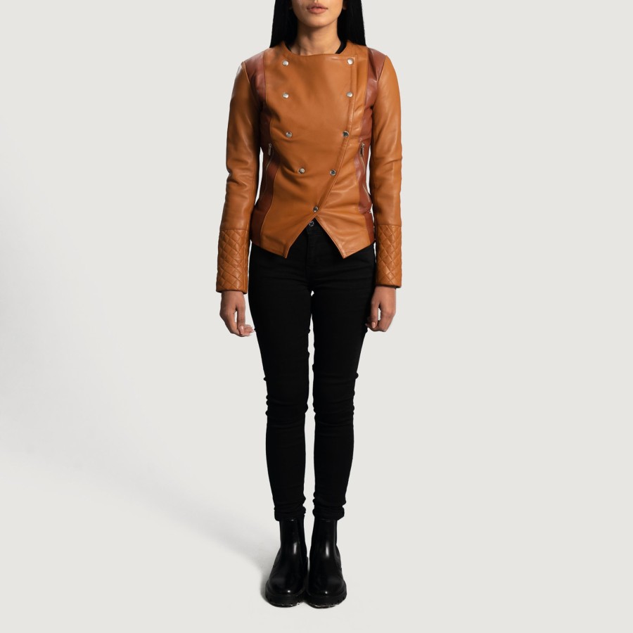 Women TheJacketMaker | County Tan Overlap Leather Jacket