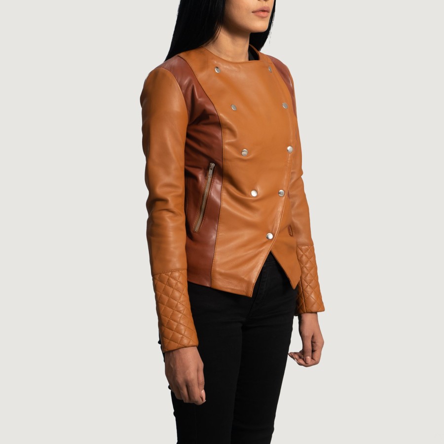 Women TheJacketMaker | County Tan Overlap Leather Jacket