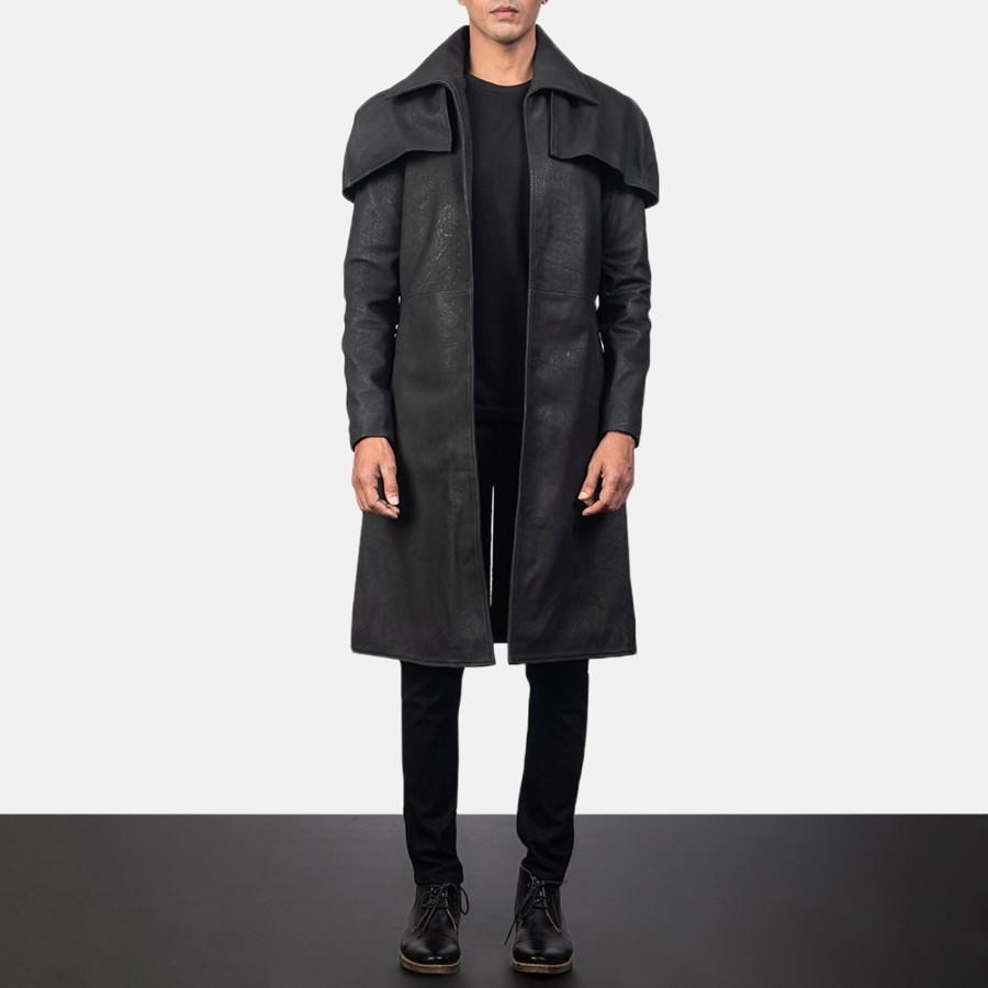 Men TheJacketMaker | Classic Distressed Black Leather Duster