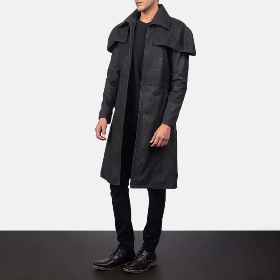 Men TheJacketMaker | Classic Distressed Black Leather Duster