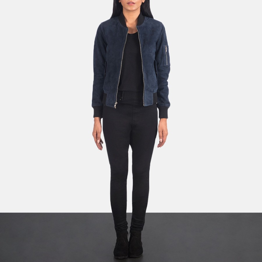 Women TheJacketMaker | Ava Ma-1 Blue Suede Bomber Jacket