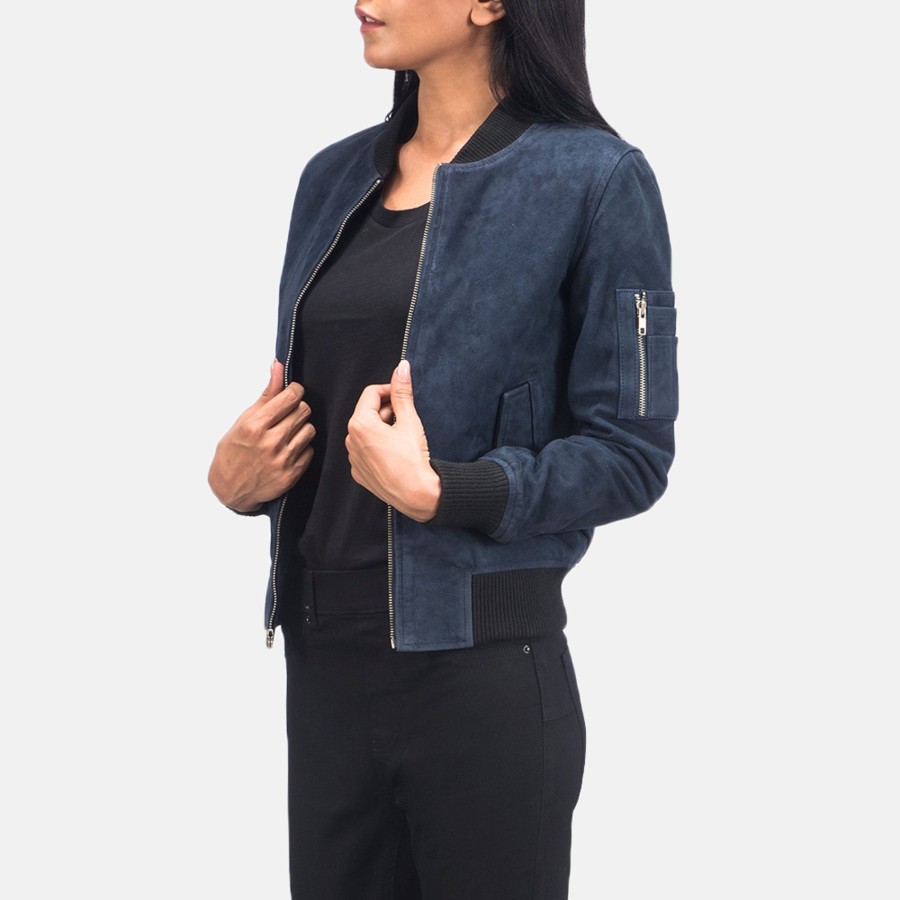 Women TheJacketMaker | Ava Ma-1 Blue Suede Bomber Jacket