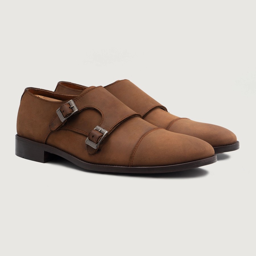 Men TheJacketMaker Casual Shoes | Boston Double Monk Strap Oil Pull-Up Brown Leather Shoes