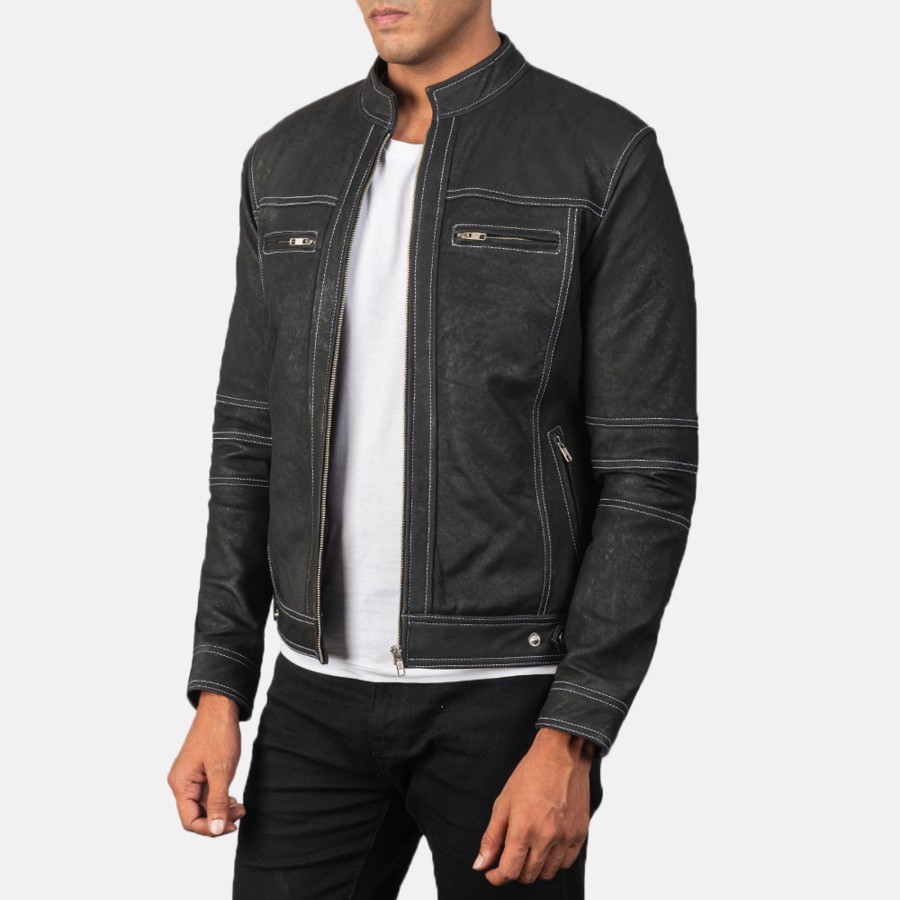 Men TheJacketMaker | Youngster Distressed Black Leather Jacket