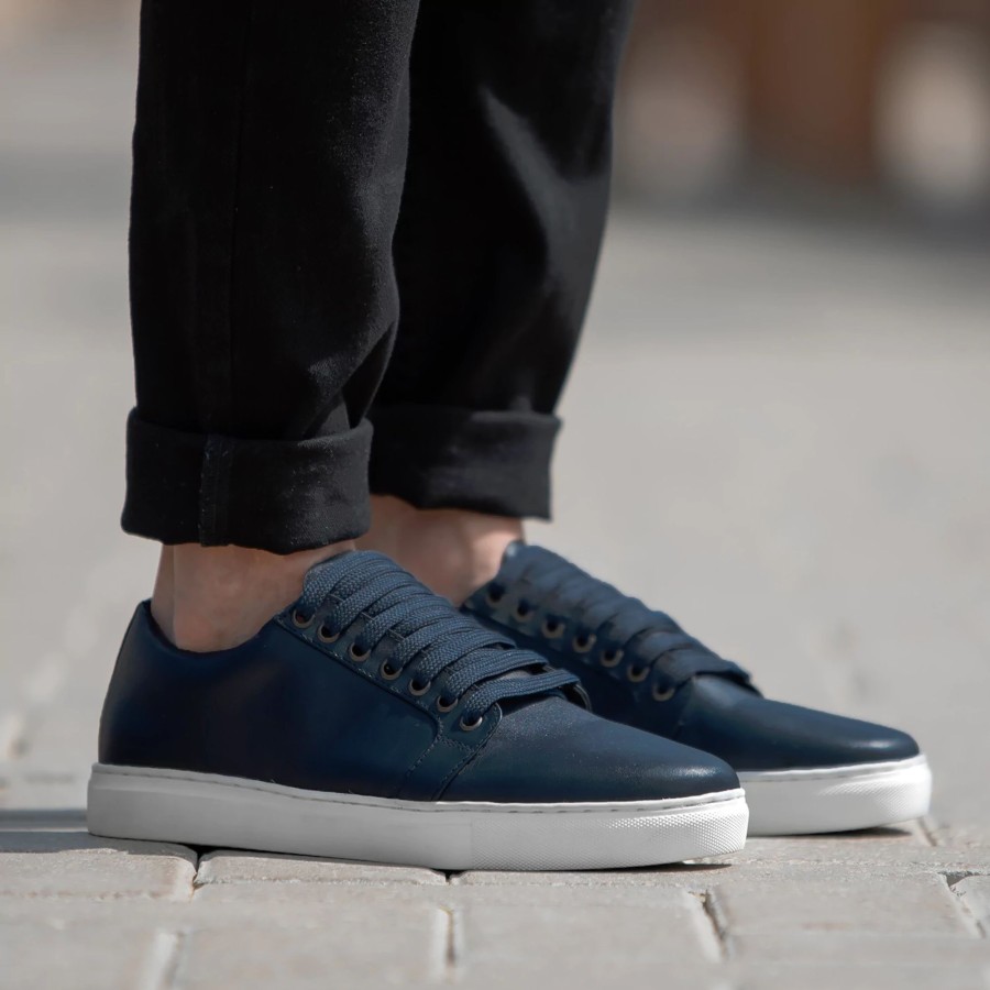 Men TheJacketMaker Leather Sneakers | Murphy Low Top Midnight Blue Leather Sneakers