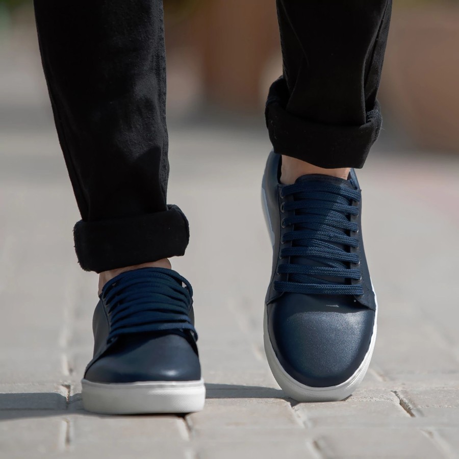 Men TheJacketMaker Leather Sneakers | Murphy Low Top Midnight Blue Leather Sneakers