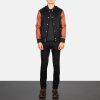 Men TheJacketMaker | Vaxton Brown & Black Hybrid Varsity Jacket