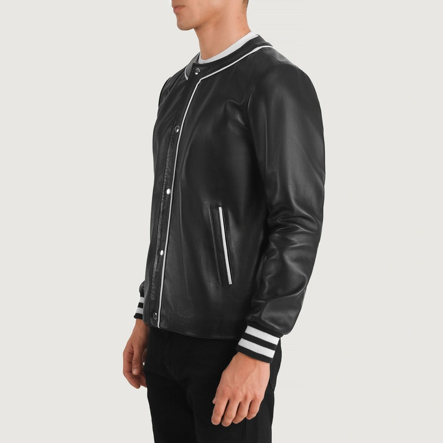 Men TheJacketMaker | Willis Black Leather Varsity Jacket