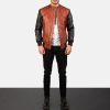 Men TheJacketMaker | Avan Black & Maroon Leather Bomber Jacket