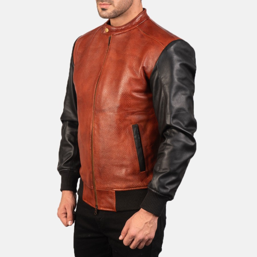 Men TheJacketMaker | Avan Black & Maroon Leather Bomber Jacket