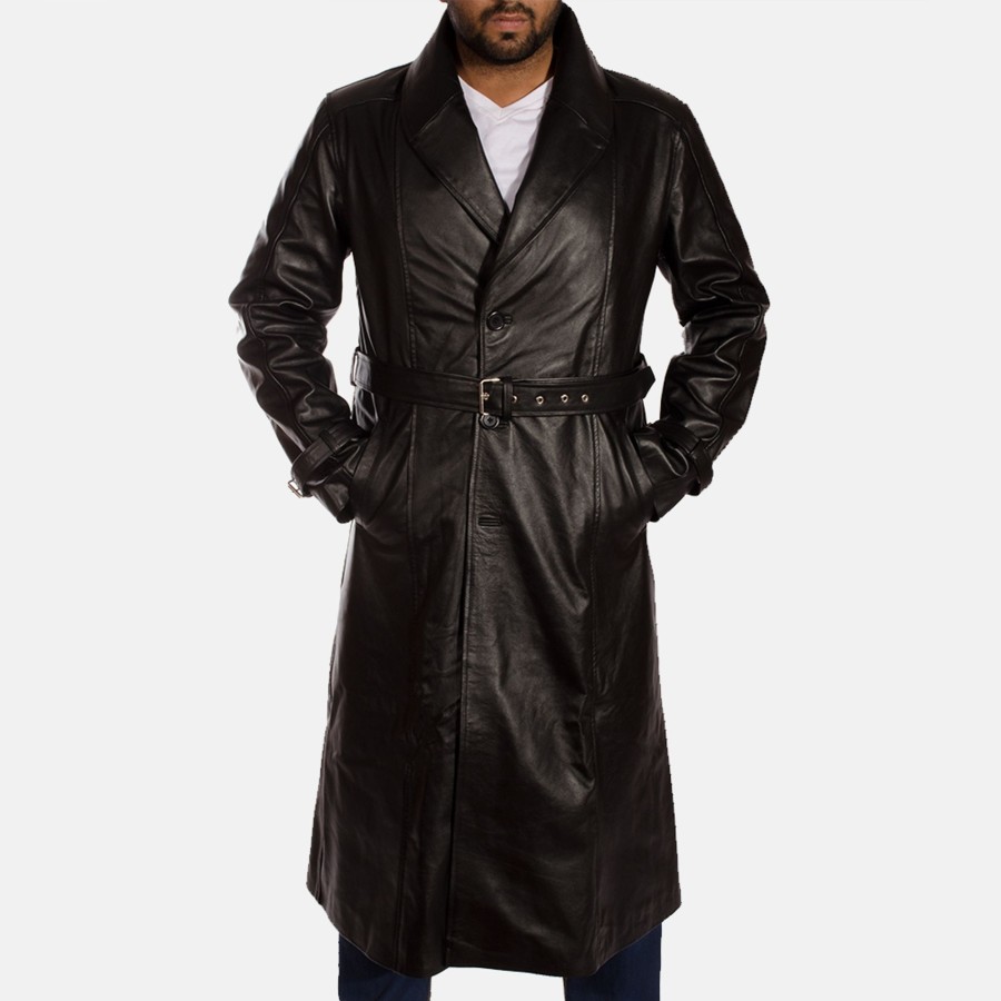 Men TheJacketMaker | Hooligan Black Leather Trench Coat