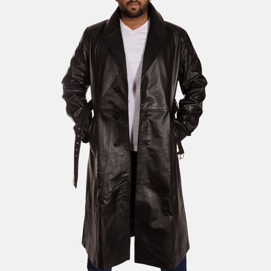 Men TheJacketMaker | Hooligan Black Leather Trench Coat