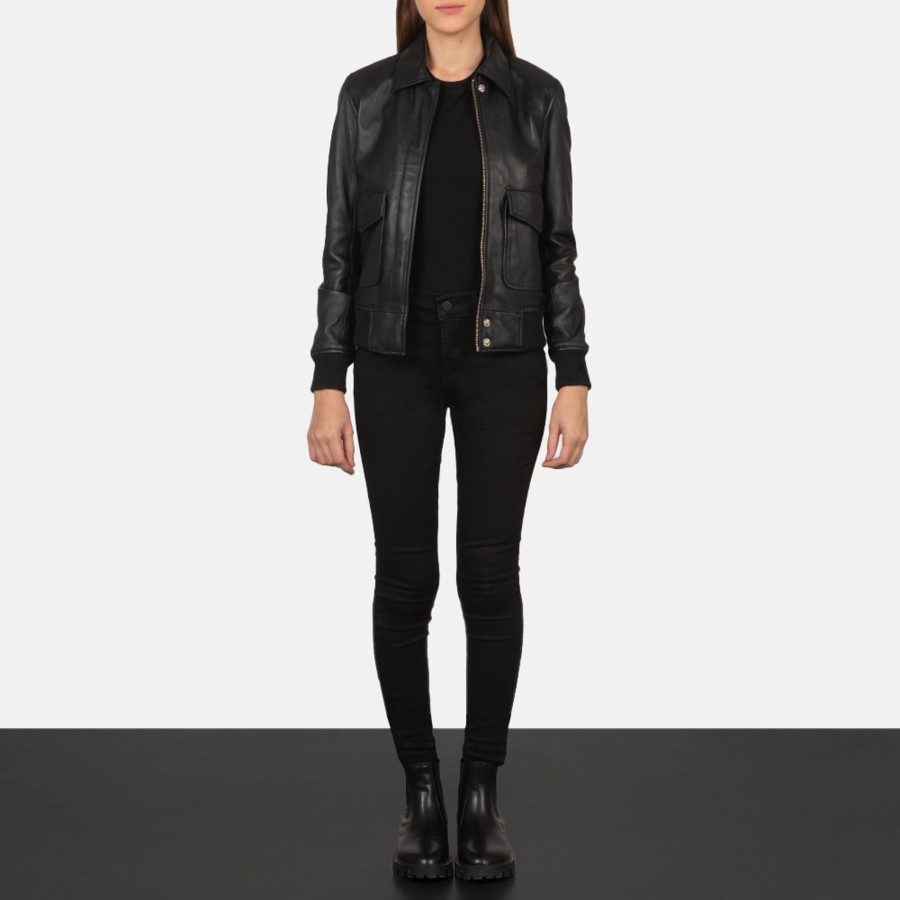 Women TheJacketMaker | Westa A-2 Black Leather Bomber Jacket