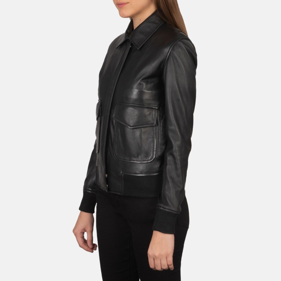 Women TheJacketMaker | Westa A-2 Black Leather Bomber Jacket