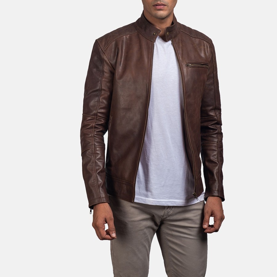 Men TheJacketMaker | Dean Brown Leather Biker Jacket