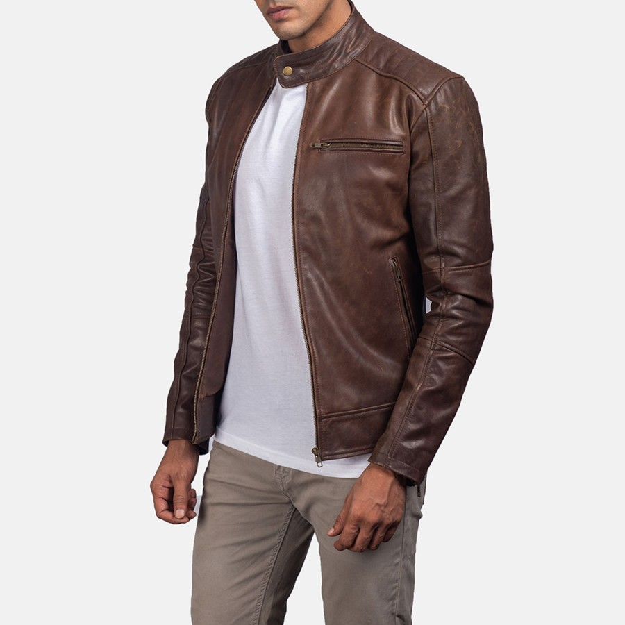 Men TheJacketMaker | Dean Brown Leather Biker Jacket