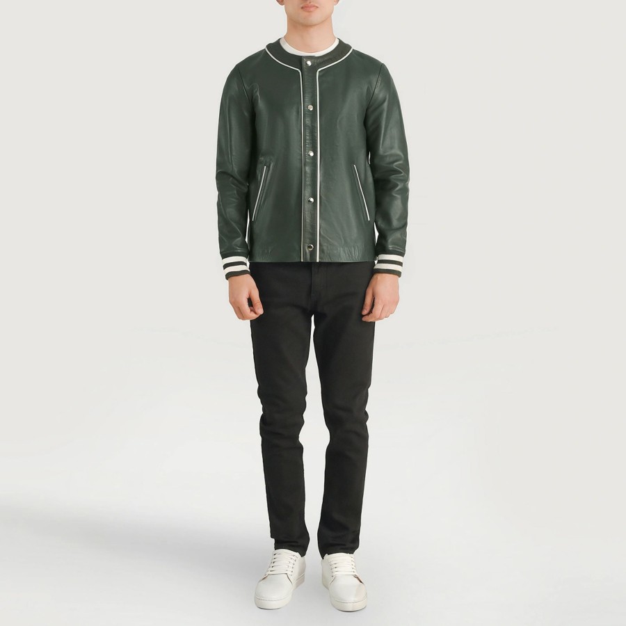 Men TheJacketMaker | Willis Green Leather Varsity Jacket