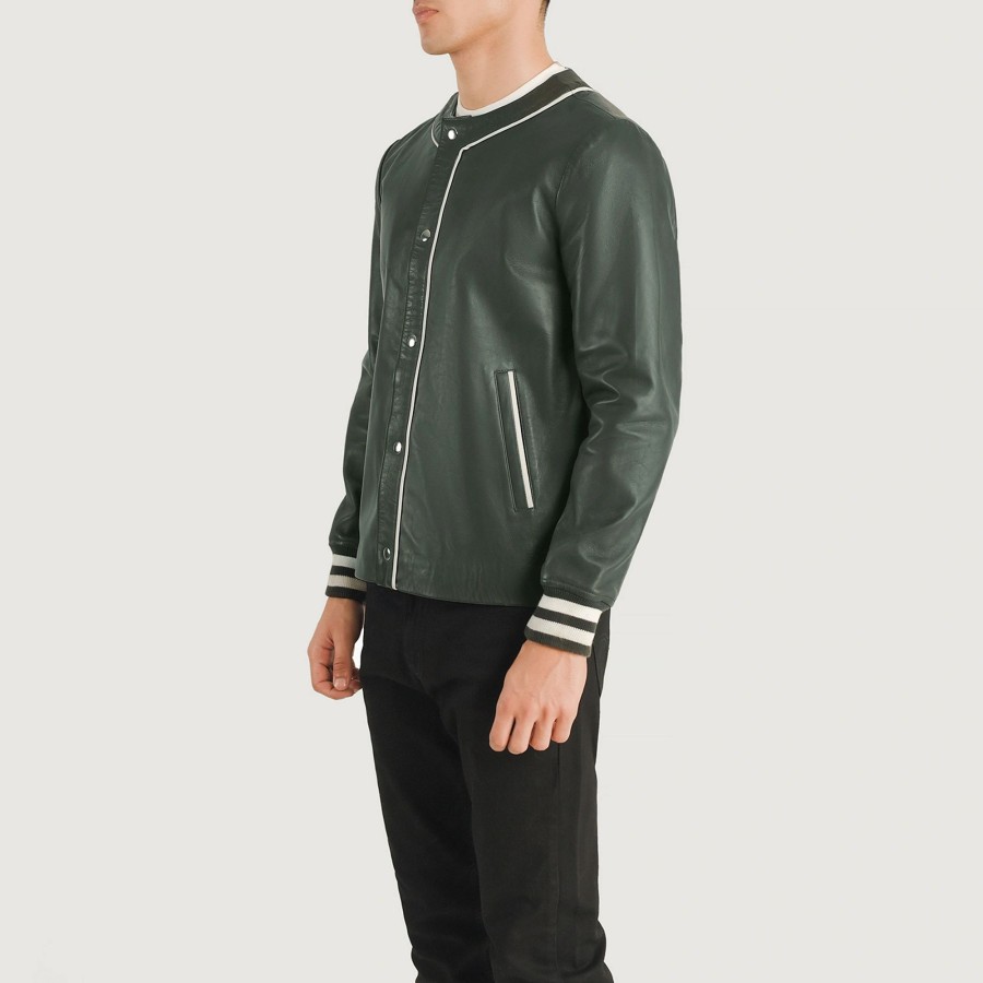 Men TheJacketMaker | Willis Green Leather Varsity Jacket