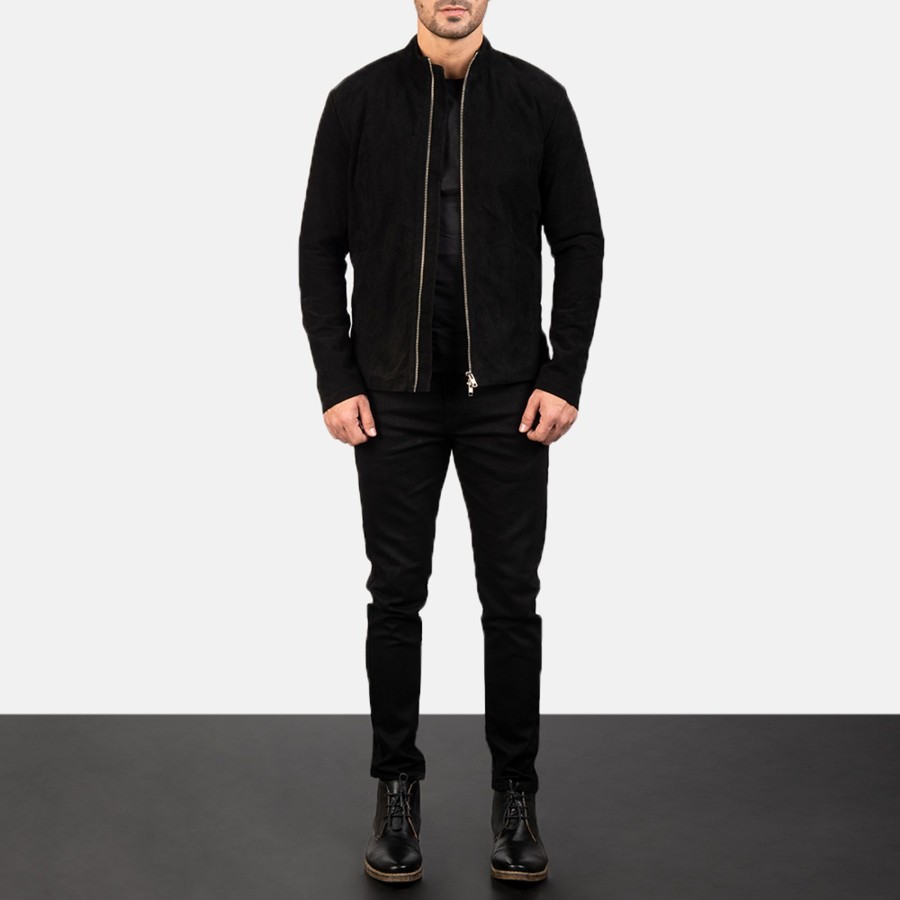 Men TheJacketMaker | Charcoal Black Suede Biker Jacket