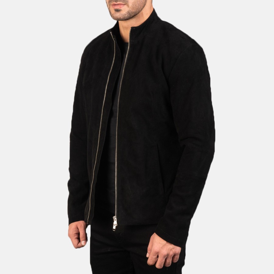 Men TheJacketMaker | Charcoal Black Suede Biker Jacket