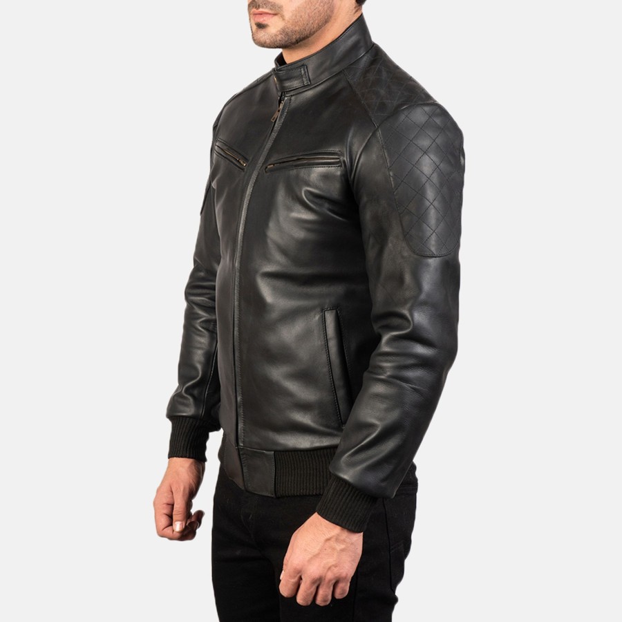 Men TheJacketMaker Gifts For Him | Sven Black Leather Bomber Jacket