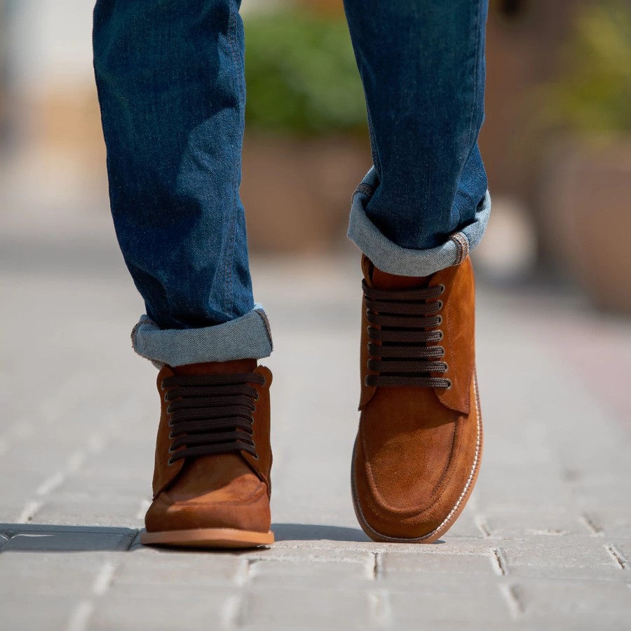 Men TheJacketMaker Leather Boots | Bearman Moc Toe Brown Suede Boots