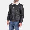 Men TheJacketMaker | Snow Cole Black Leather Jacket