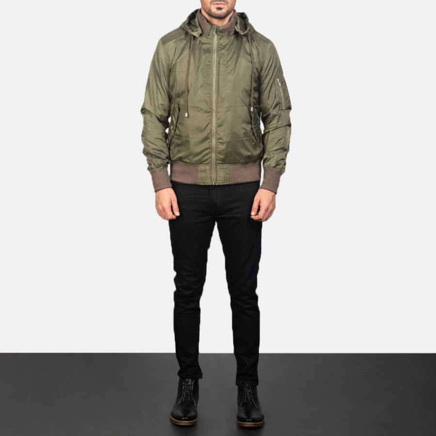 Men TheJacketMaker | Hanklin Ma-1 Green Hooded Bomber Jacket