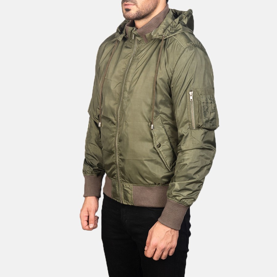 Men TheJacketMaker | Hanklin Ma-1 Green Hooded Bomber Jacket