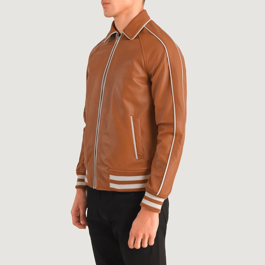 Men TheJacketMaker | Cooper Tan Brown Leather Varsity Jacket