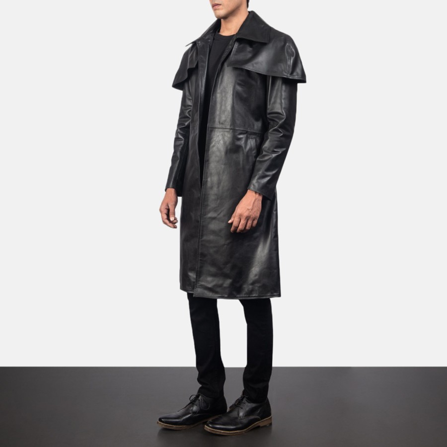 Men TheJacketMaker | Classic Black Leather Duster