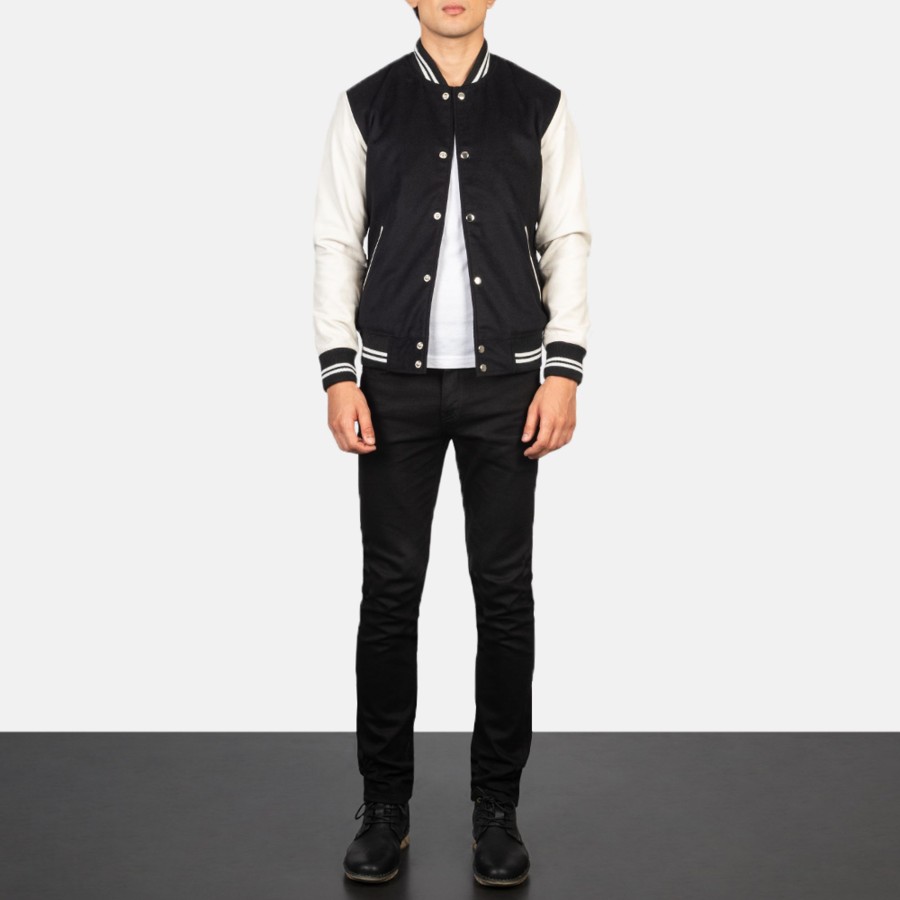 Men TheJacketMaker | Vaxton Black & White Hybrid Varsity Jacket