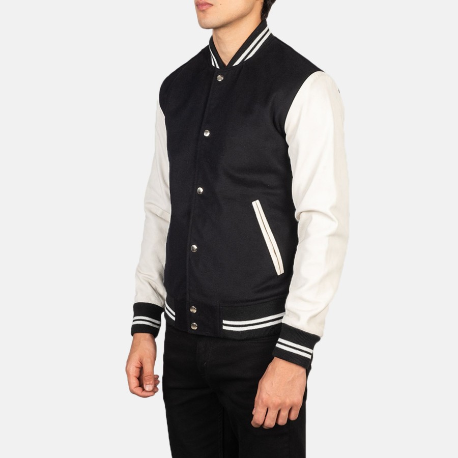 Men TheJacketMaker | Vaxton Black & White Hybrid Varsity Jacket