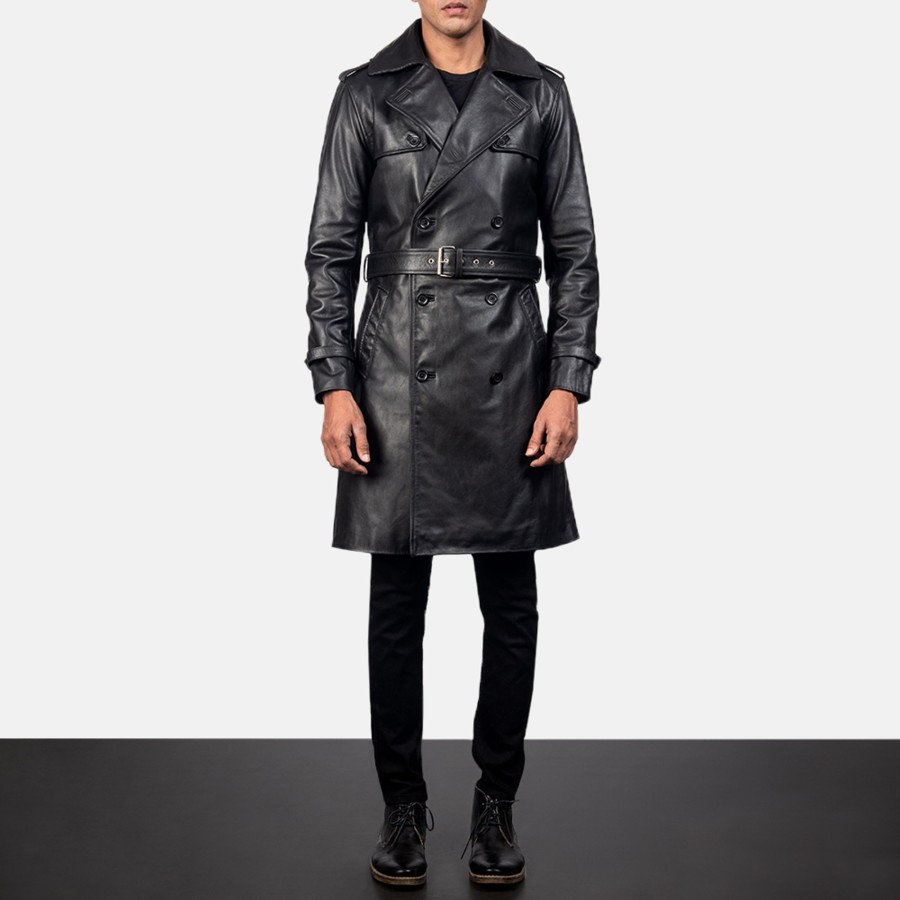 Men TheJacketMaker | Royson Black Leather Duster Coat