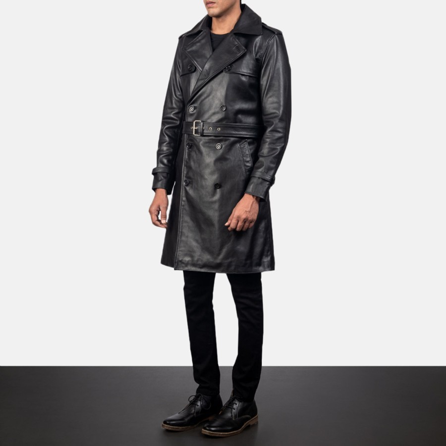 Men TheJacketMaker | Royson Black Leather Duster Coat