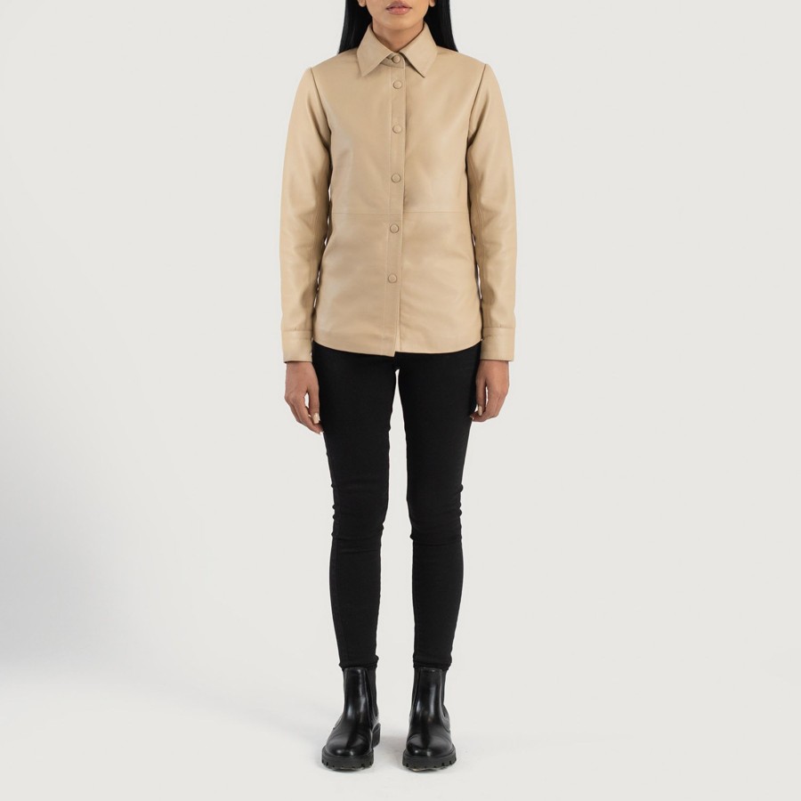 Women TheJacketMaker | Zenith Beige Leather Shirt Jacket