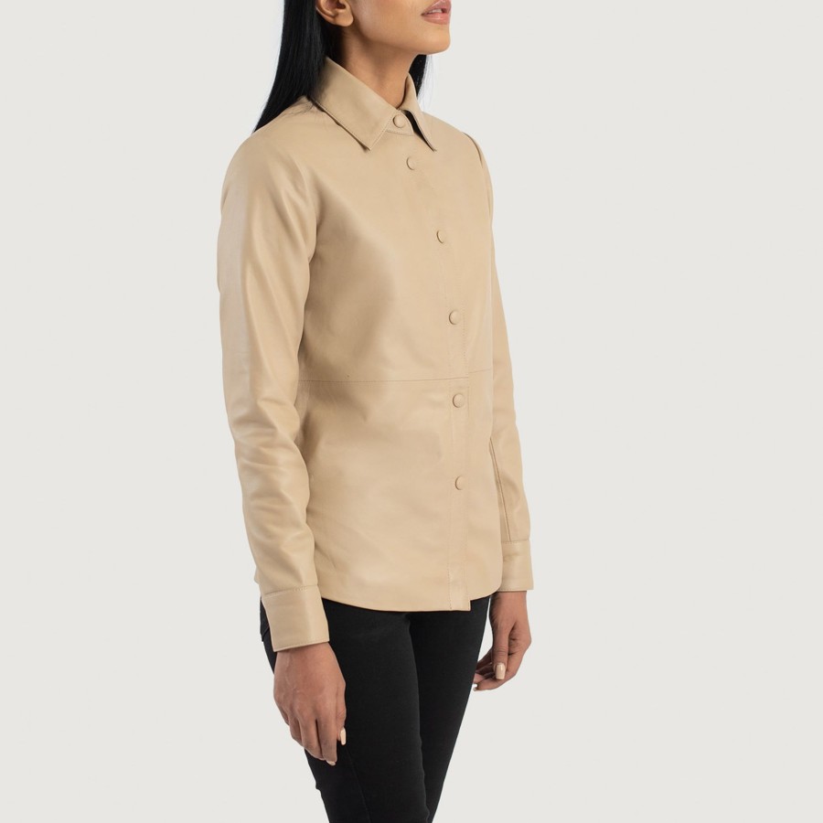 Women TheJacketMaker | Zenith Beige Leather Shirt Jacket