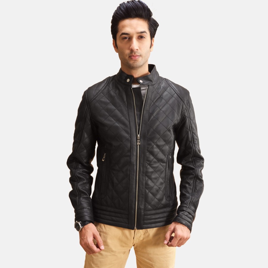 Men TheJacketMaker | Henry Quilted Black Leather Jacket