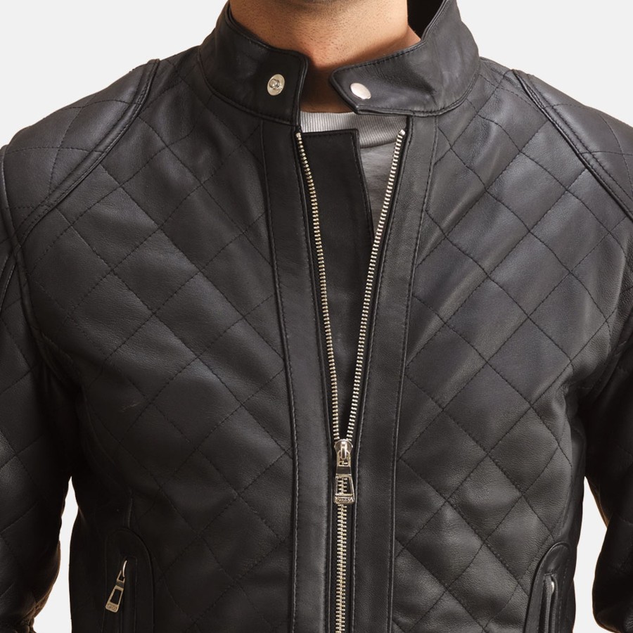 Men TheJacketMaker | Henry Quilted Black Leather Jacket