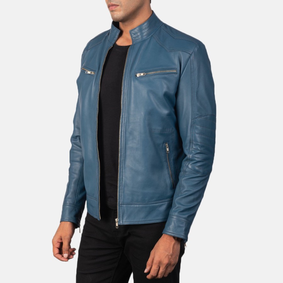 Men TheJacketMaker | Mack Blue Leather Biker Jacket