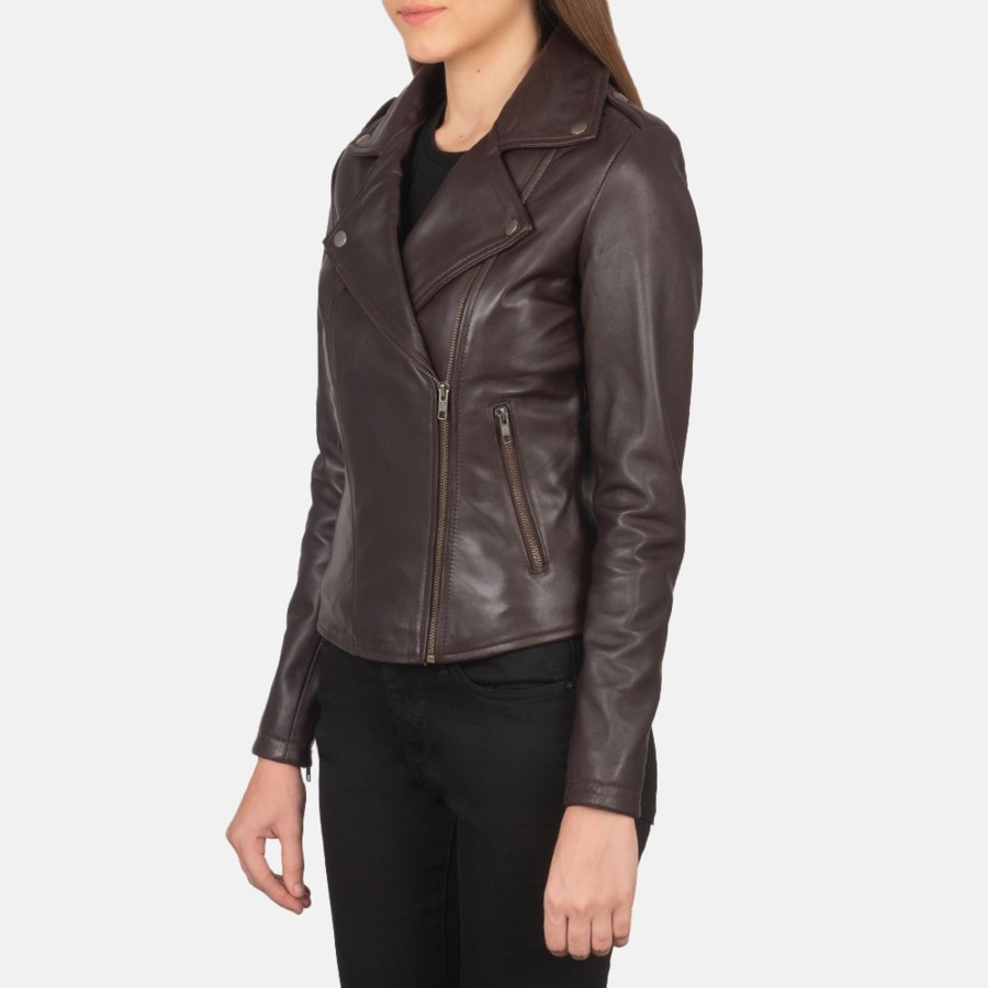 Women TheJacketMaker | Flashback Maroon Leather Biker Jacket