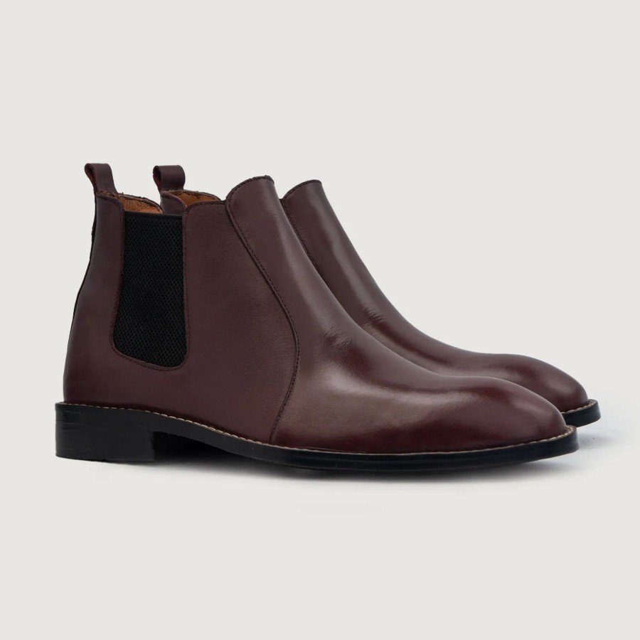 Men TheJacketMaker Leather Boots | Clarkson Chelsea Maroon Leather Boots