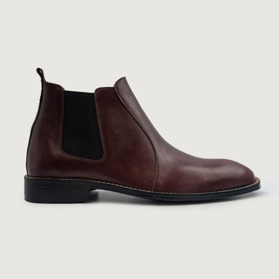 Men TheJacketMaker Leather Boots | Clarkson Chelsea Maroon Leather Boots